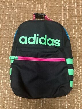 adidas Black Backpack with Mint Green Logo and Pink Zipper